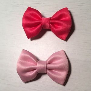 Mini Pink Silk Hair Bow Clips